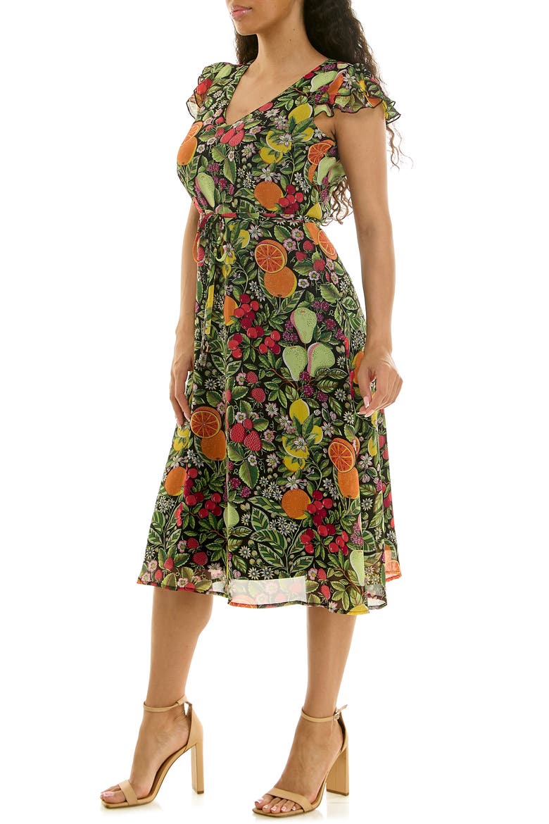 V-Neck Sleeveless Fit & Flare Dress, Alternate, color, BLACK/GREEN MULTI