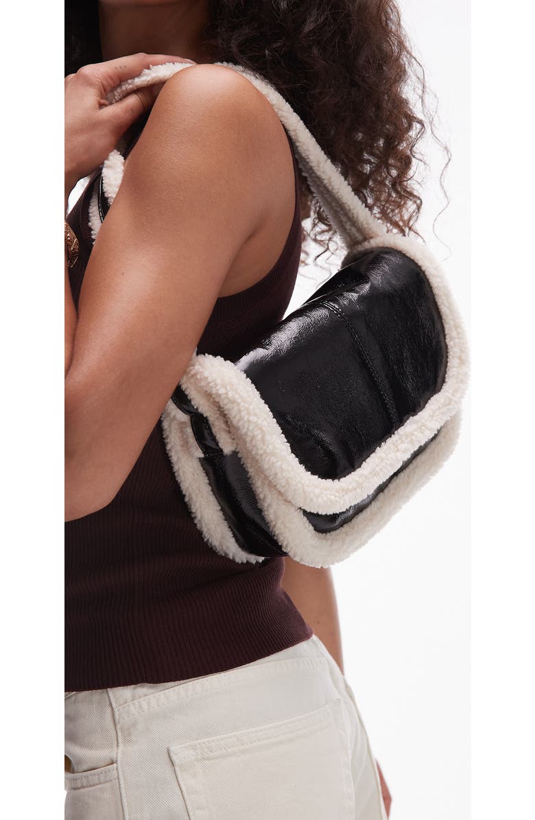Topshop Faux Shearling Lined Faux Leather Shoulder Bag, Alternate, color,