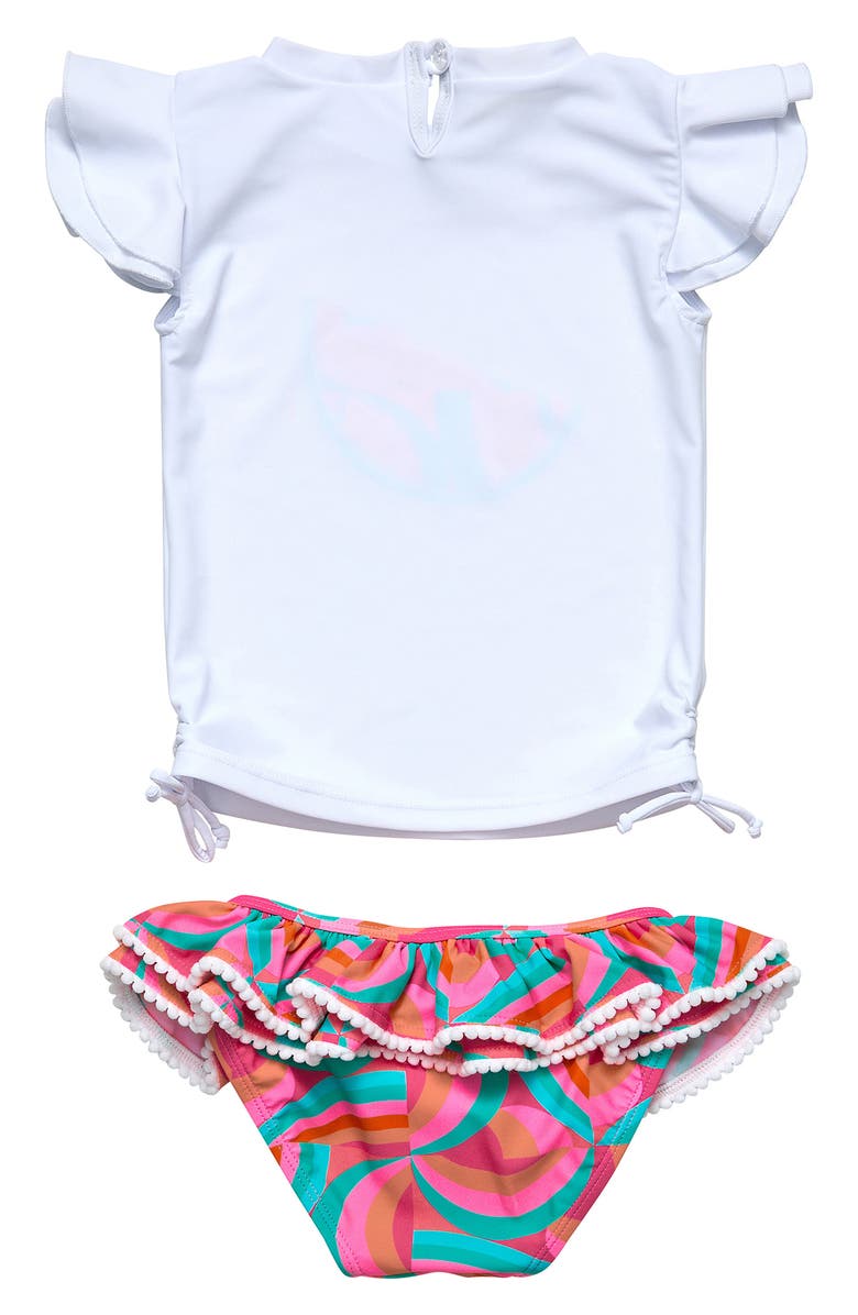 Snapper Rock Geo Melon Flutter Sleeve Two-Piece Rashguard Swimsuit, Alternate, color, 
