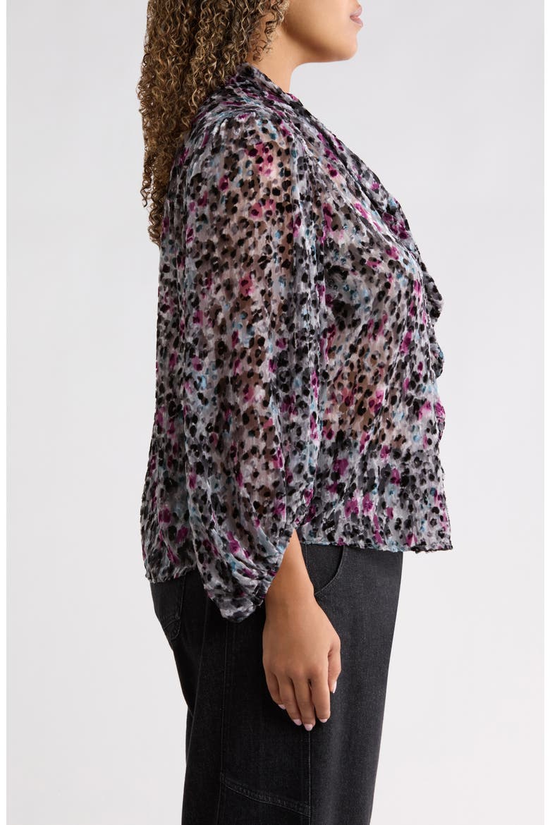 Burnout Velvet Tie Neck Top, Alternate, color, BLACK/ PLUM MULTI