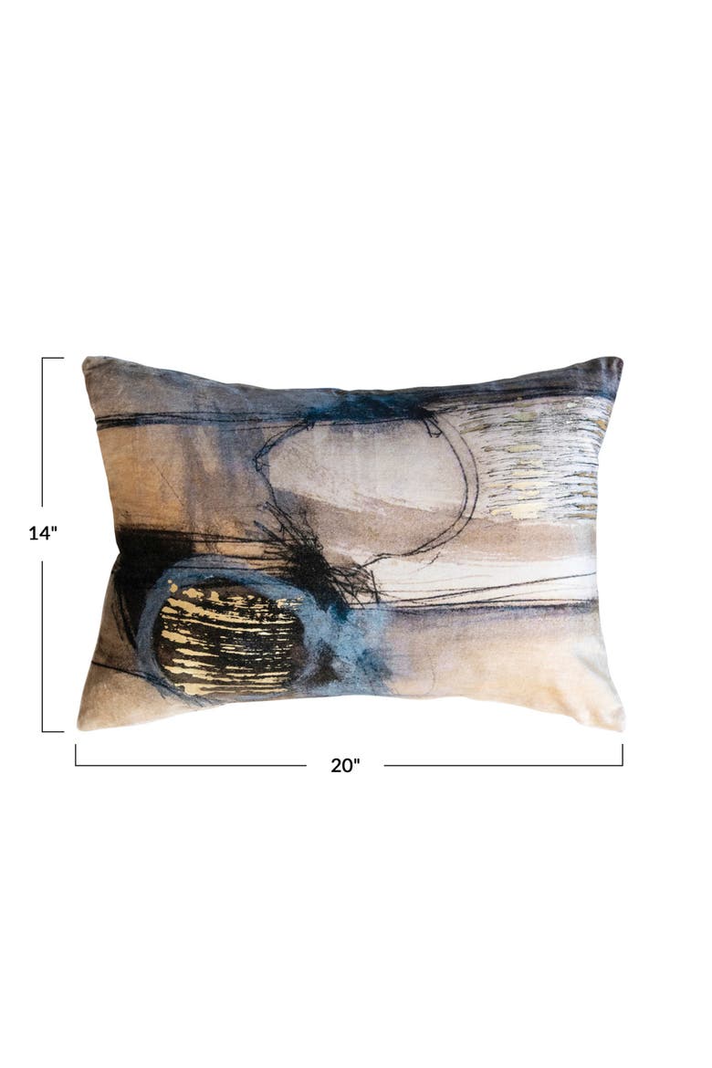 Cotton Velvet Printed Lumbar Pillow with Gold Foil, Multicolor, Alternate, color, Blue