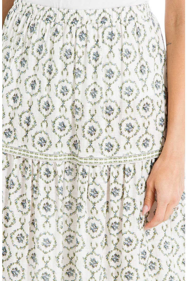 Floral Wreath Print Tiered Cotton Blend Maxi Skirt, Alternate, color, CREAM/ PRINT
