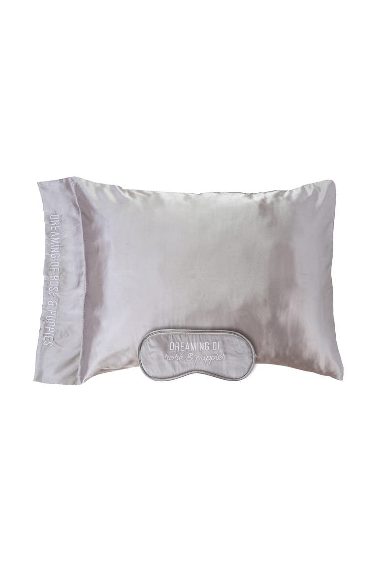 Rose & Puppies Mask & Pillow Case Set of 2 Polyester Grey, Main, color, Grey