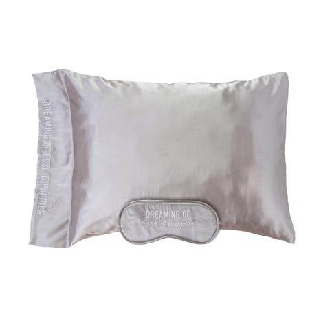 Rose & Puppies Mask & Pillow Case Set of 2 Polyester Grey