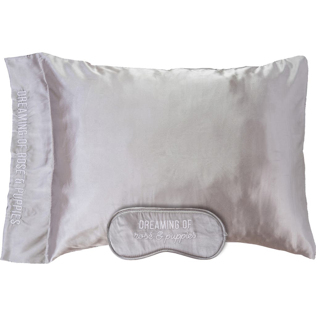 Totalee Gift Rose & Puppies Mask & Pillow Case Set Of 2 Polyester Grey In Gray