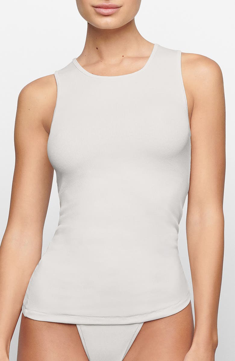 SKIMS Stretch Cotton Rib Long Tank, Main, color, Bone
