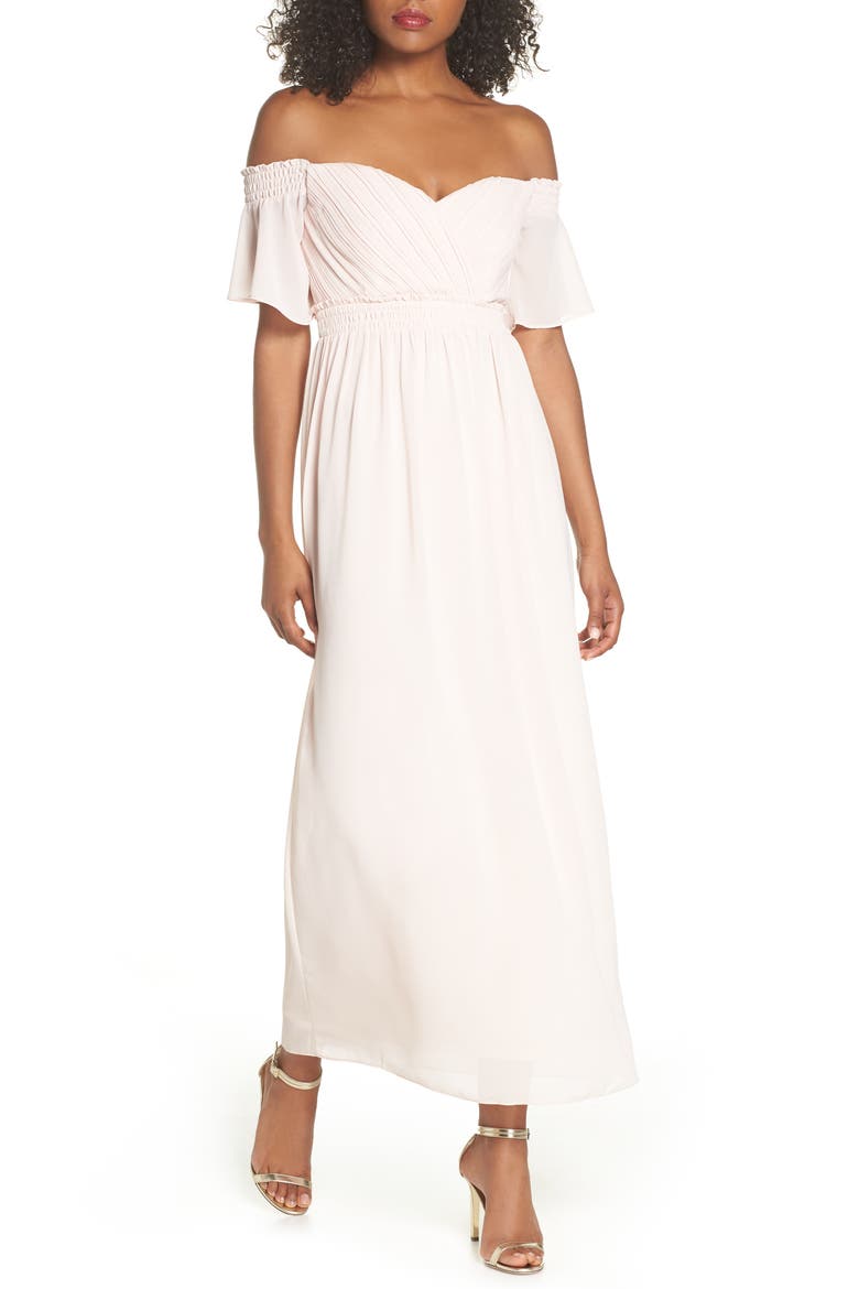 Freida Off the Shoulder Maxi Dress, Main, color, PEACH BLUSH