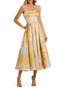 Strapless Floral Print Brocade Midi Dress
