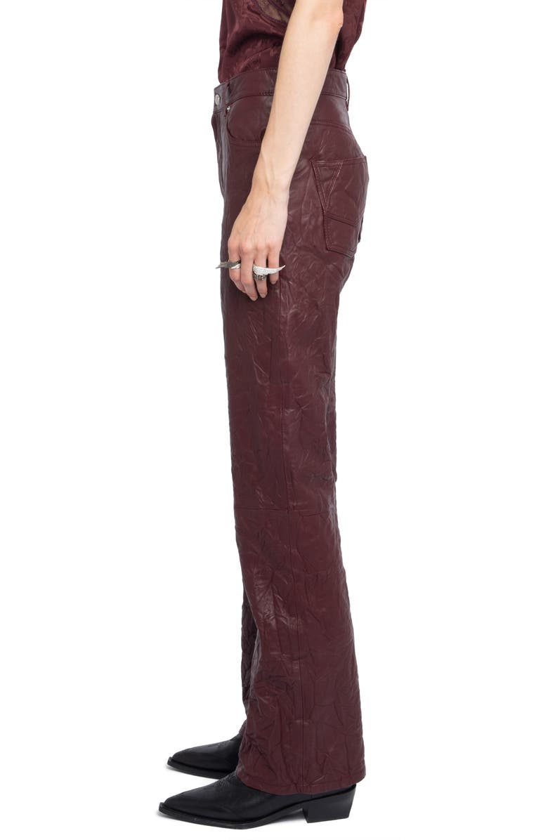Zadig & Voltaire Evy Crushed Lambskin Leather Pants, Alternate, color, Burgundy