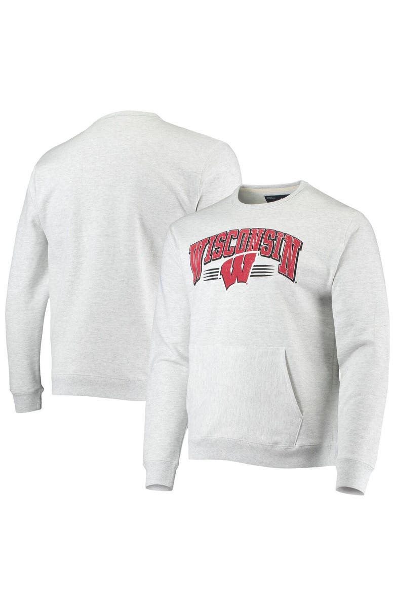 LEAGUE COLLEGIATE WEAR Men's League Collegiate Wear Heathered Gray Wisconsin Badgers Upperclassman Pocket Pullover Sweatshirt, Main, color, 