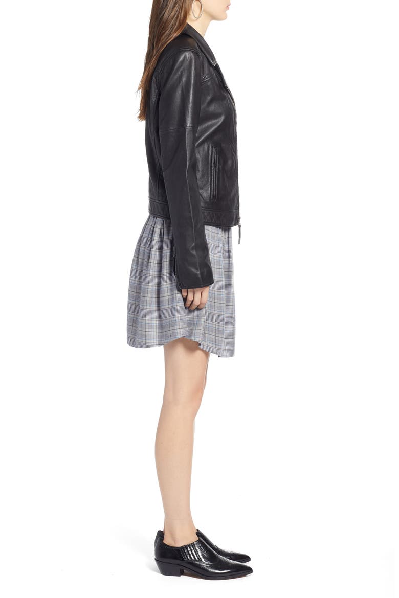 Leather Moto Jacket, Alternate, color, BLACK