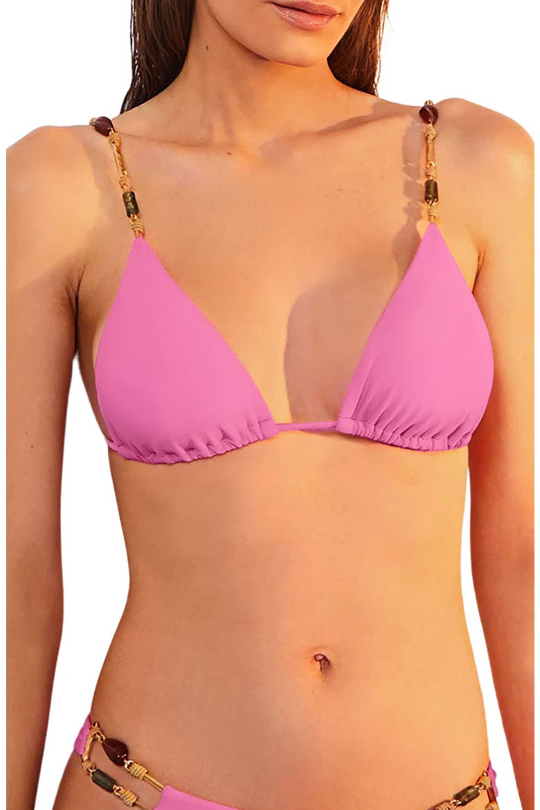 Kaia Paral Beaded Triangle Bikini Top, Main, color, PINK