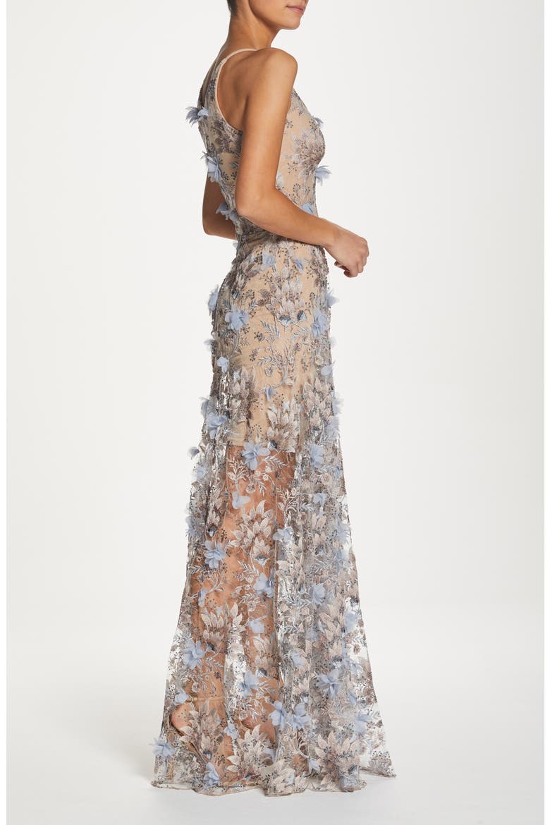 Sidney Deep V-Neck 3D Lace Gown, Alternate, color, MINRL BLUE FLRL