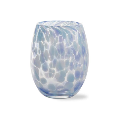 Light Blue Confetti Stemless Wine Glass Dishwasher Safe