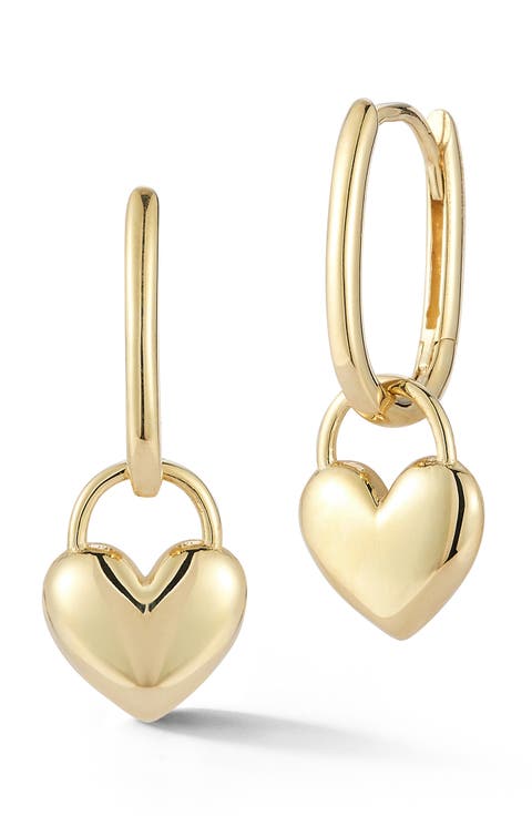 14K Gold Heart Drop Earrings