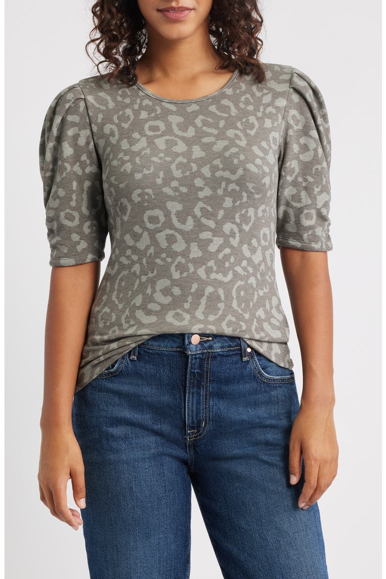 Pleated Puff Sleeve Fleece Top, Main, color, SAGE
