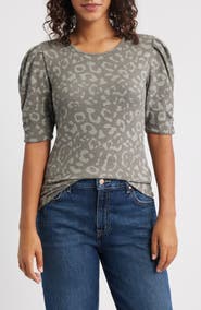 Loveappella Pleated Puff Sleeve Fleece Top