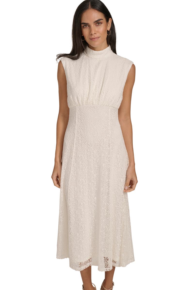 Calvin Klein Mock Neck Sleeveless Lace A-Line Dress, Alternate, color,