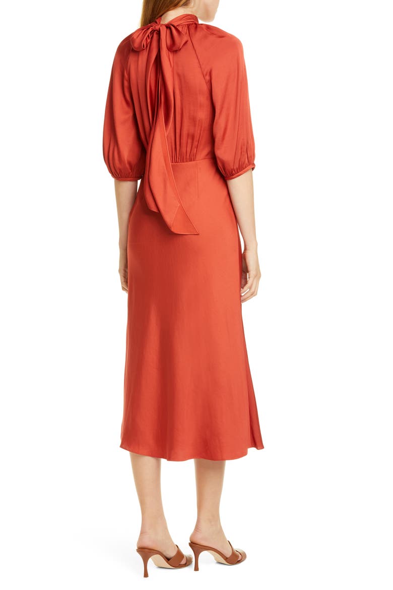 Tie Neck Satin Dress, Alternate, color, CARNELIAN
