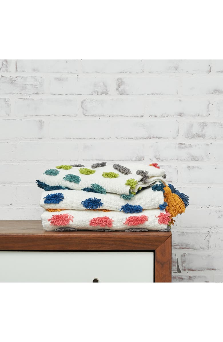 carol & frank 50" x 60" Vaughan Polka Dot Tassels Premium Cotton Accent Throw Blanket, Alternate, color, Blue