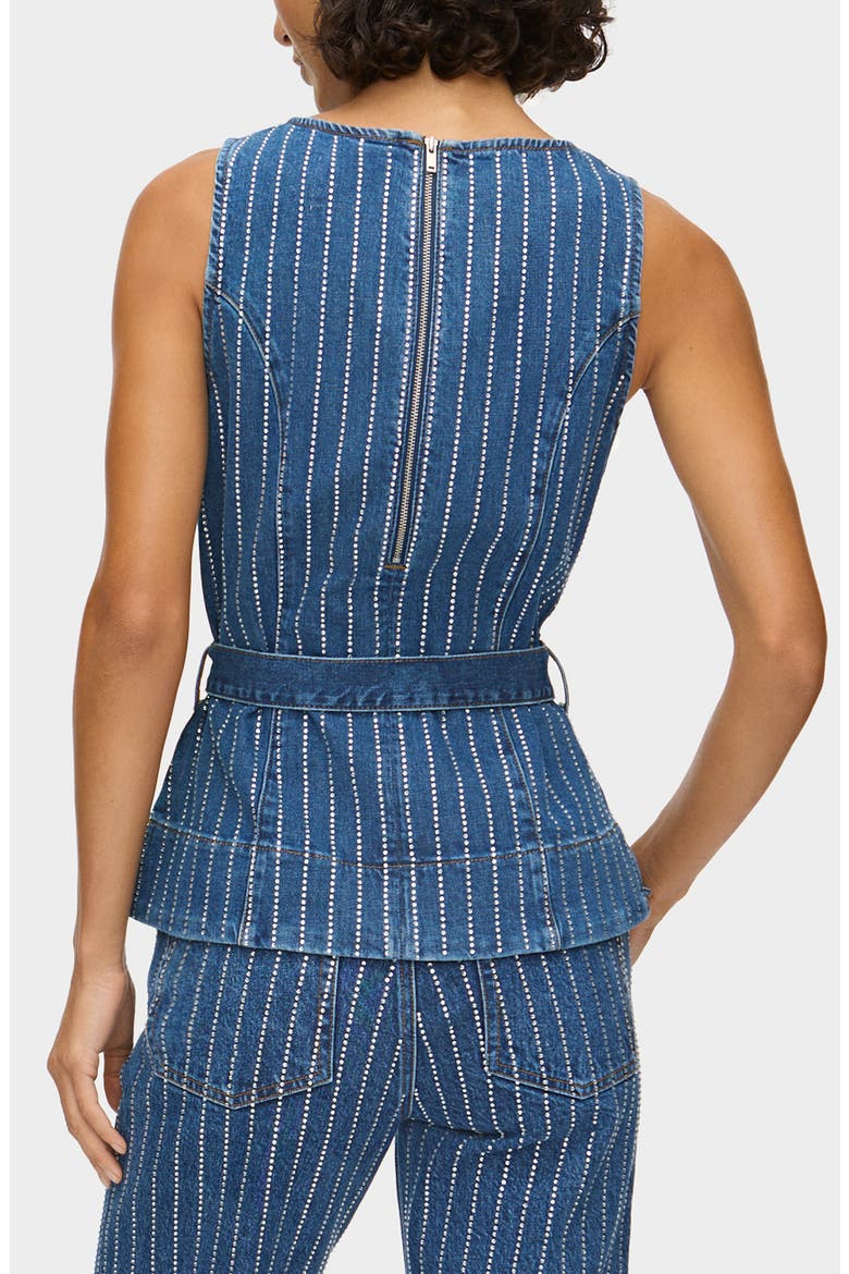 Trish Dimante Belted Denim Peplum, Alternate, color, MID BLUE