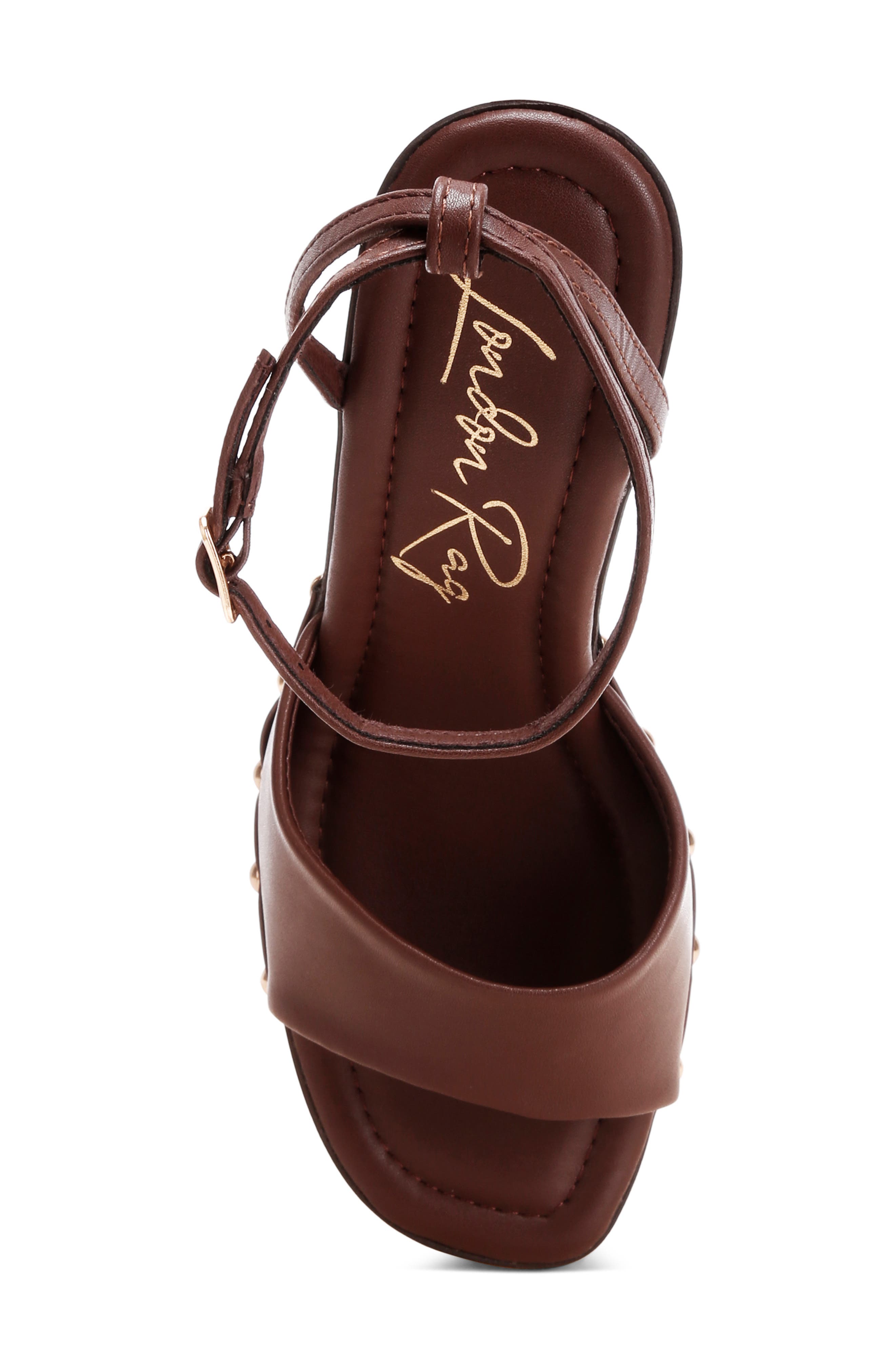 Colada Ankle Strap Studded Wedge Sandal, Alternate, color, BROWN