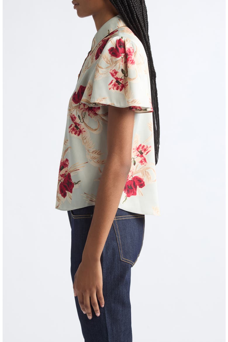 Wilted Poppy Flutter Sleeve Shirt, Alternate, color, POWDER BLUE MULTI