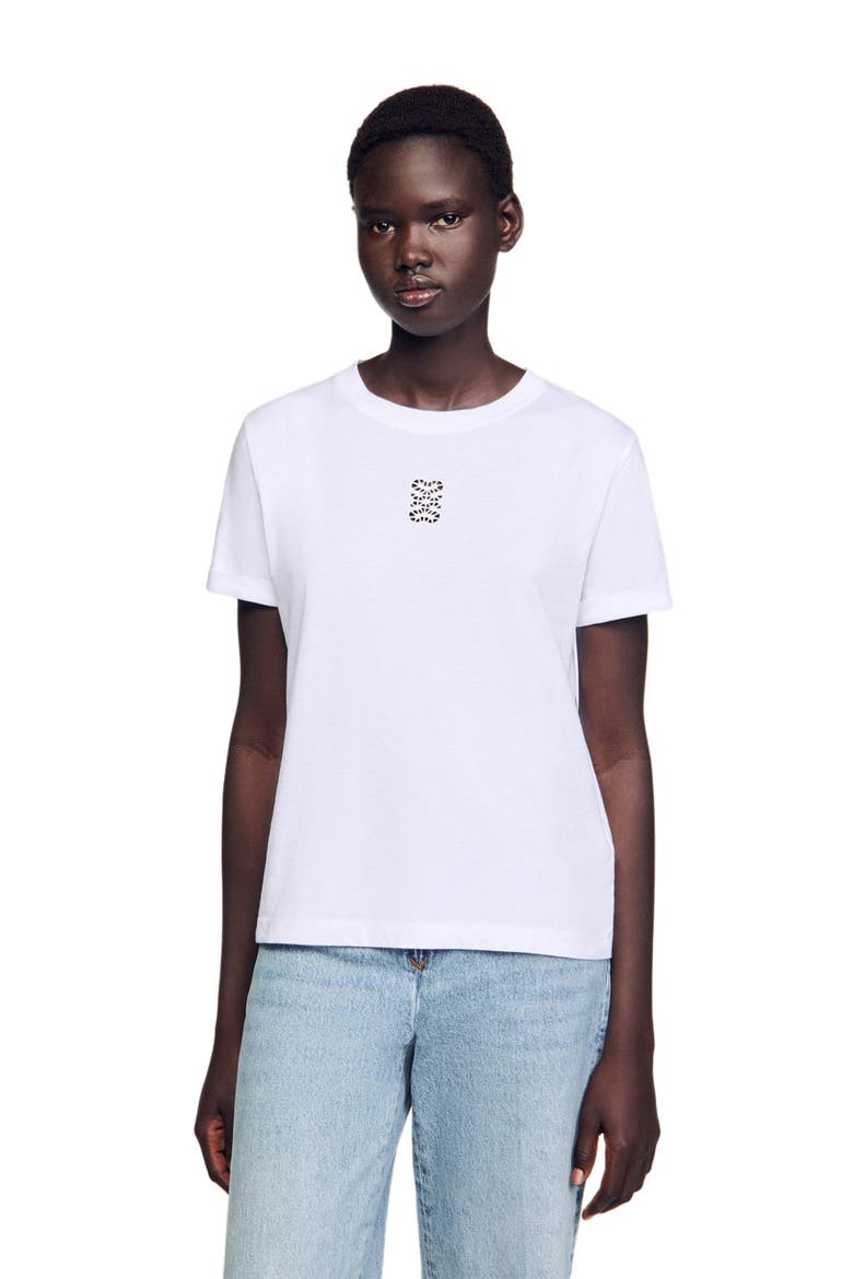 Cotton T-shirt with embroidery, Alternate, color, White