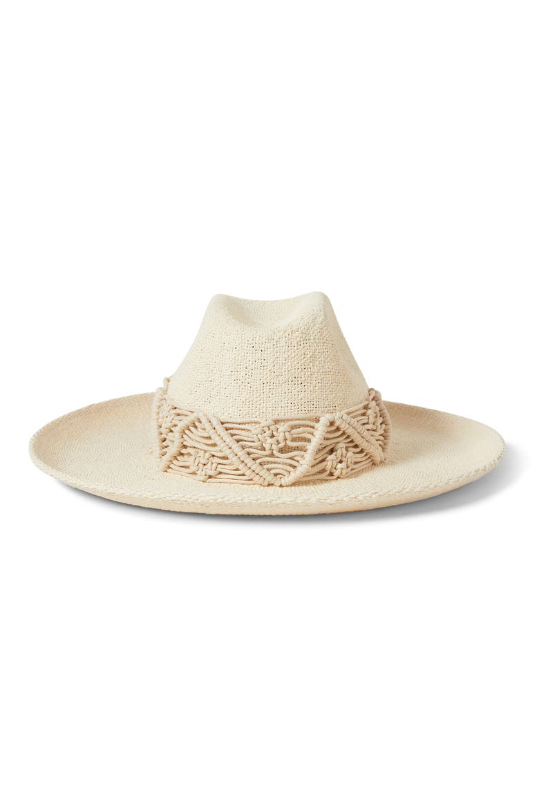 Matteo Macramé Accent Straw Hat, Alternate, color, BONE/ BONE