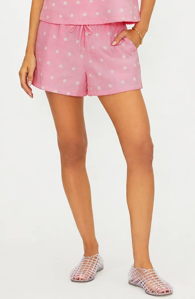 Beach Riot Birkley Polka Dot Cotton & Linen Cover-Up Shorts, Main, color, Pink / White Polka Dots