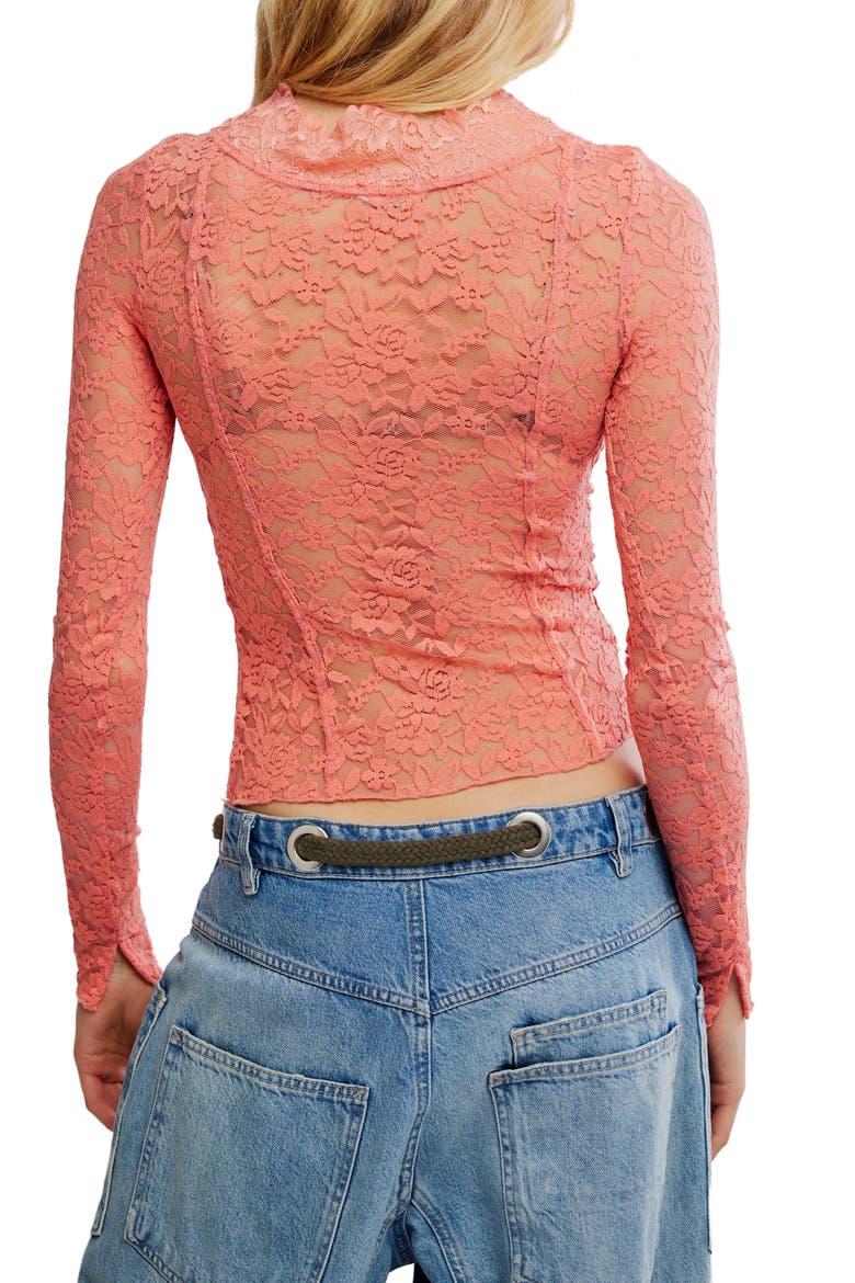 All Night Long Lace Top, Alternate, color, CORAL CRIMSON