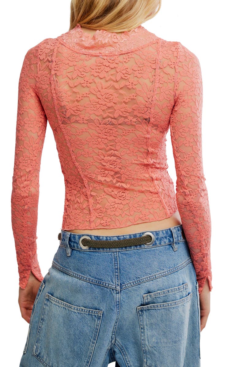 Free People All Night Long Lace Top, Alternate, color, Coral Crimson