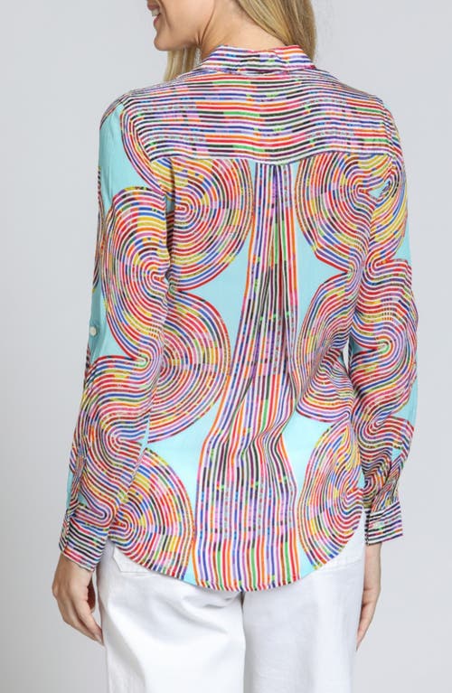 Apny Print Button-up Shirt In Aqua Multi