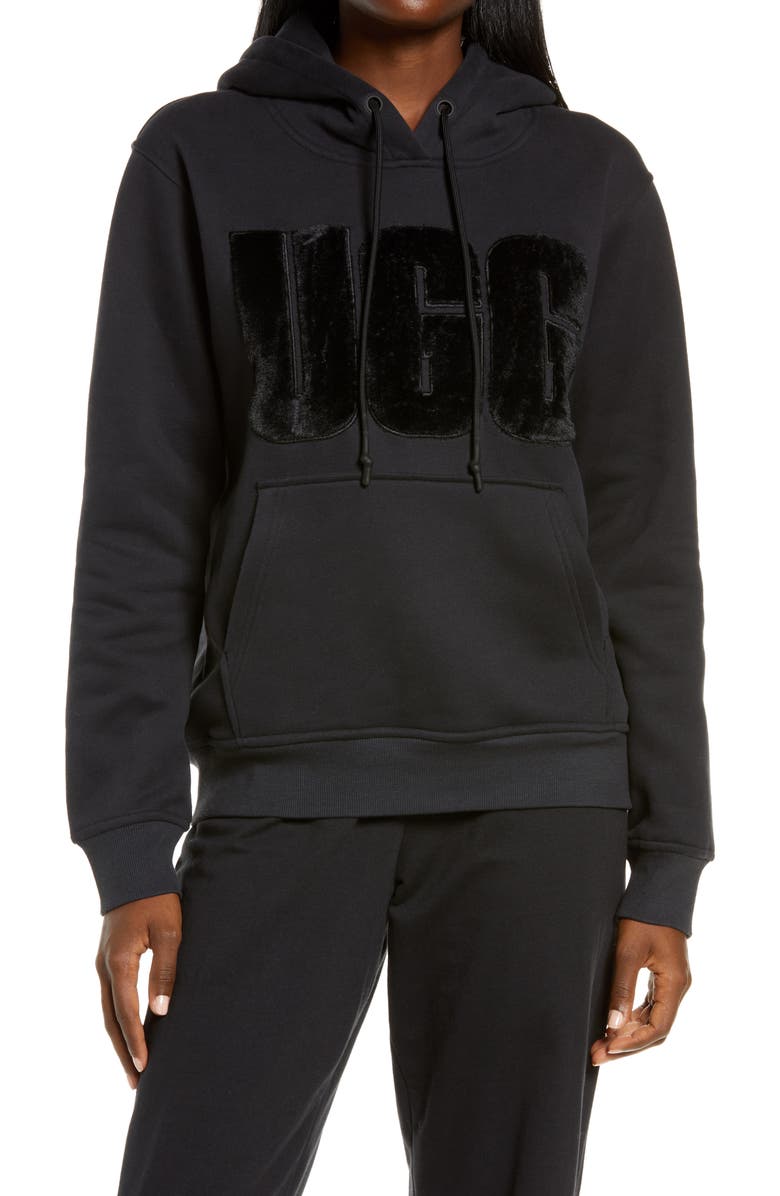UGG<sup>®</sup> Rey Fuzzy Logo Hoodie, Main, color, 