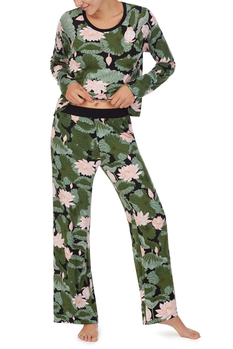 Long Sleeve Pajamas, Alternate, color, BLACK WATERLILLIES