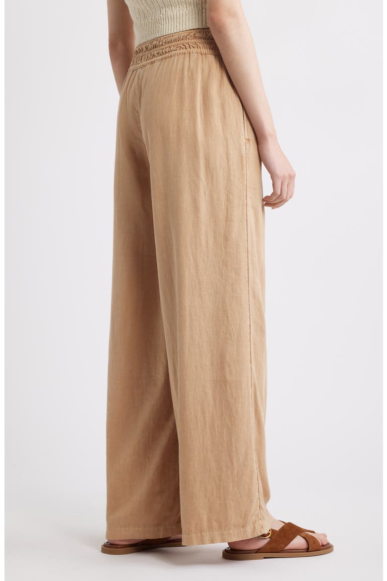 Linen Blend Smocked Waist Wide Leg Pants, Alternate, color, TAN ICED COFFEE