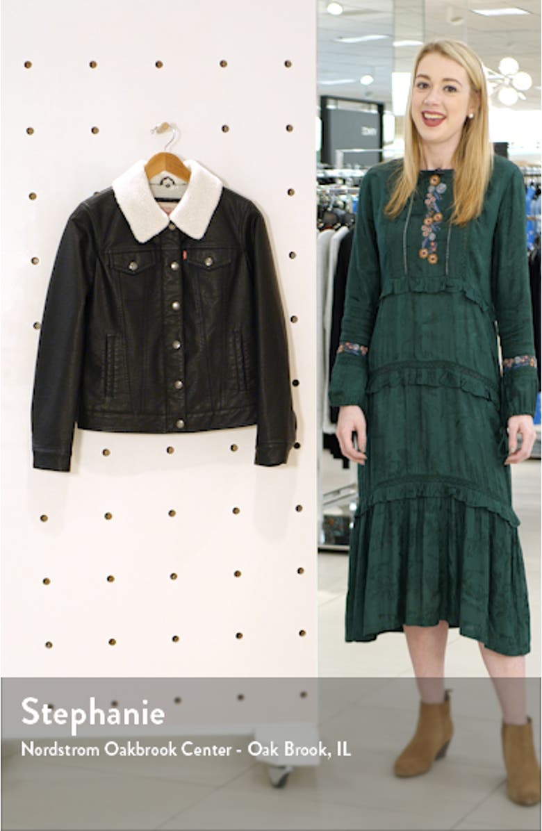 Faux Leather Trucker Jacket with Faux Shearling Collar, sales video thumbnail