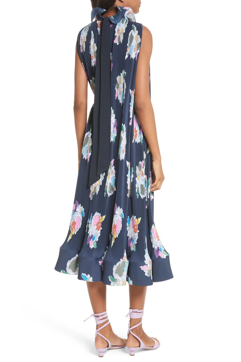 Asymmetrical Belted Floral Dress, Alternate, color, NAVY