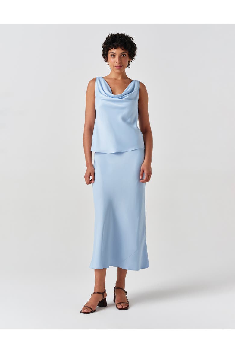 Nyla Cowl Neck Satin Top, Alternate, color, Light Blue