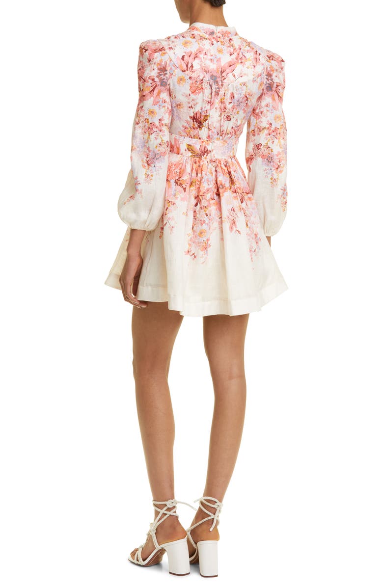 Zimmermann Devi Floral Print Long Sleeve Linen Minidress, Alternate, color,