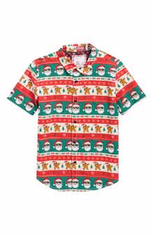 Kids' Holiday Print Cotton Blend Button-Up Shirt