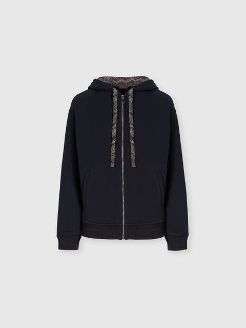 Cotton Fleece Cardigan With Zigzag Insert And Hood