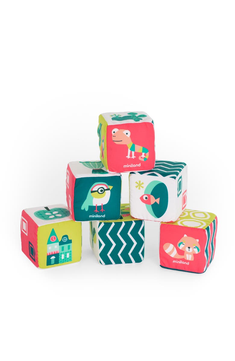 Miniland Feel to Learn Soft Rattle Stacking Cubes 6 Piece Set, Alternate, color, Red Multi
