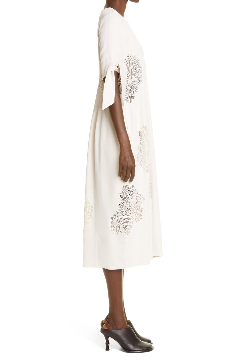 Guipure Lace Inset Matte Satin Dress, Alternate, color, ECRU