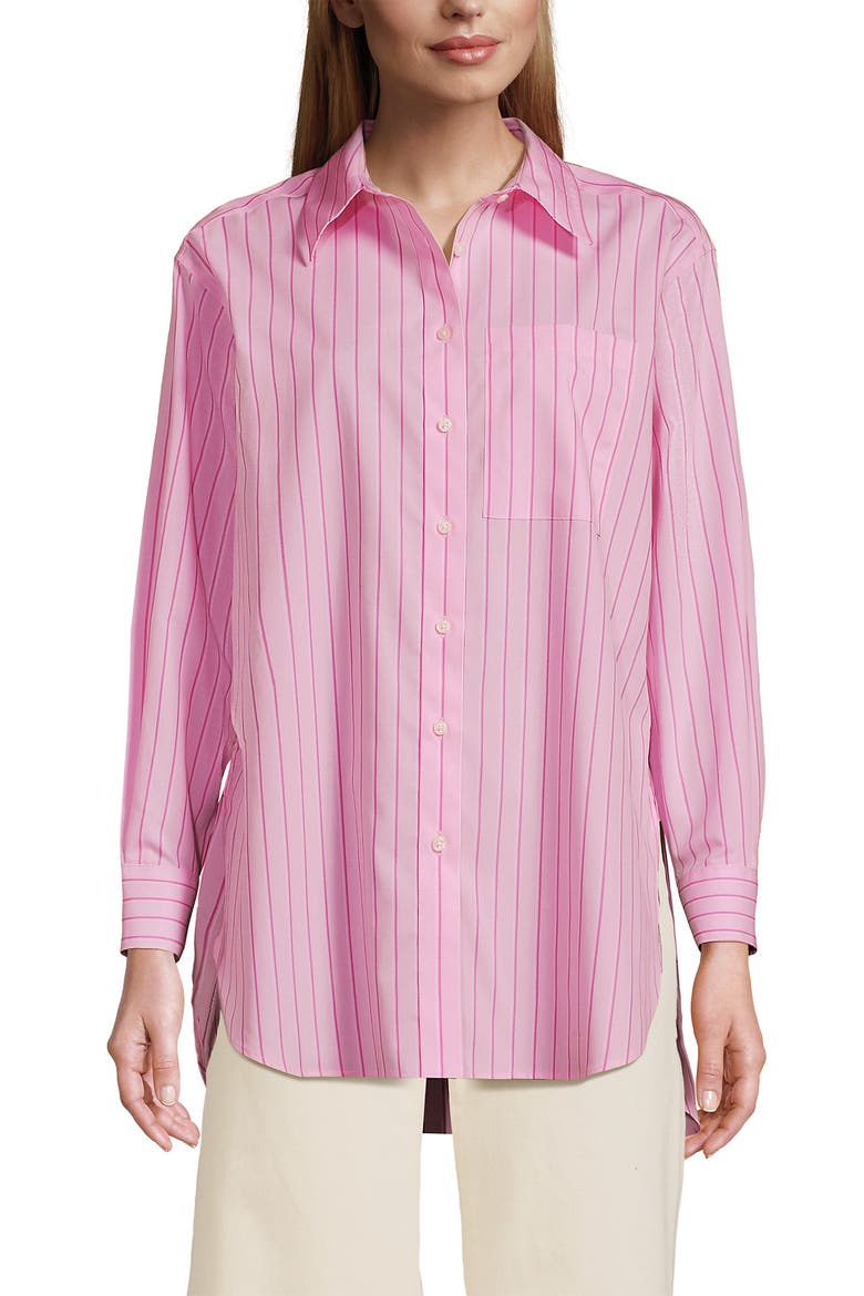 No Iron Oversized Poplin Extra Long Tunic, Main, color, Light Rose Pink Stripe