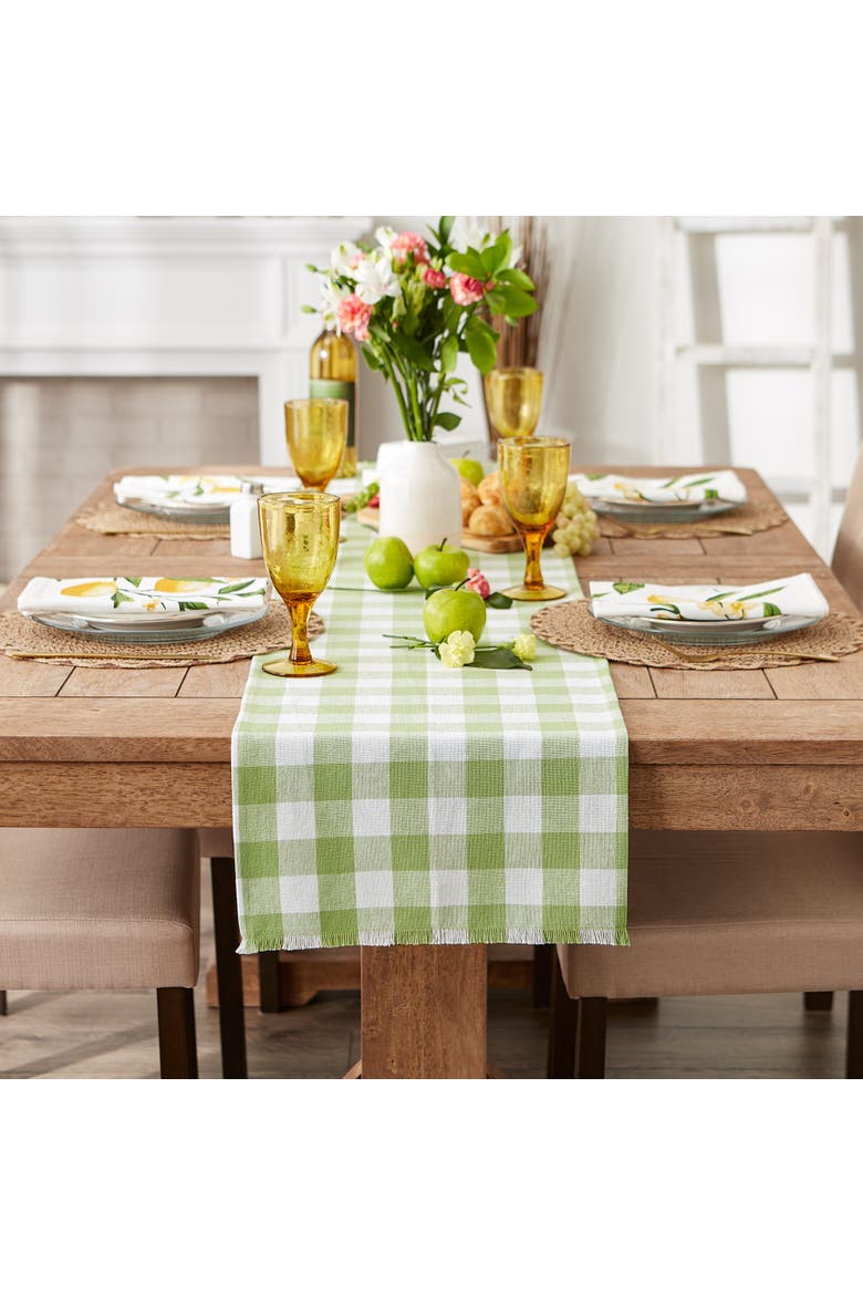Heavyweight Check Fringed Table Runner, Alternate, color, Bright Green
