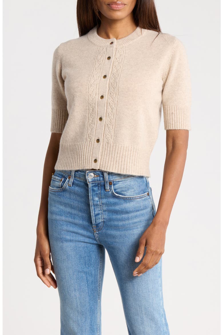 Cashmere Cable Cardigan, Main, color, OATMEAL/ PINK