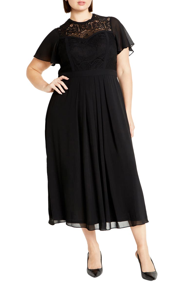 Niki Lace Bodice Dress, Main, color, BLACK
