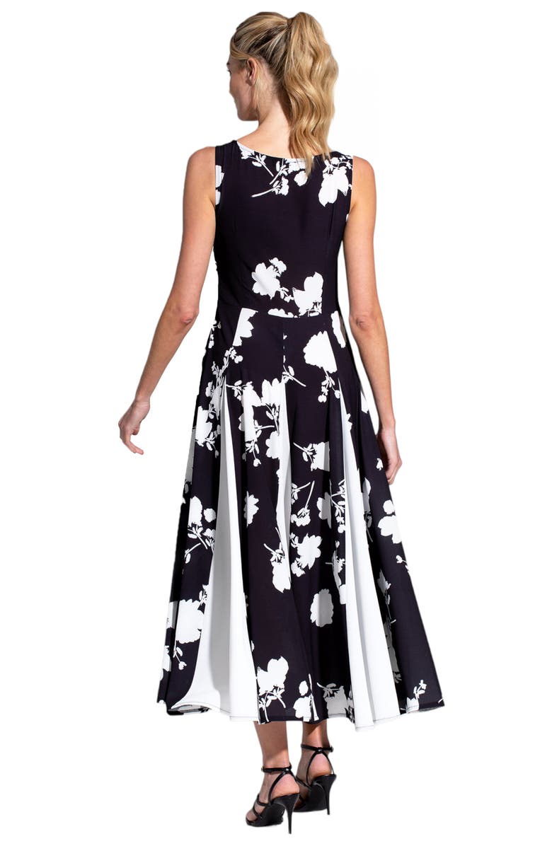 HotSquash London Clothing Box Pleat Midi Dress with Contrast Skirt, Alternate, color, White Flower On Black