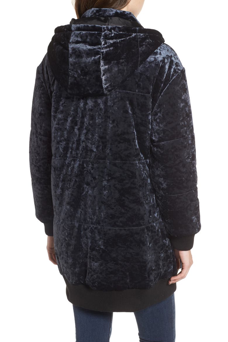 Velvet Hooded Puffer Jacket, Alternate, color, NAVY MEDIEVAL